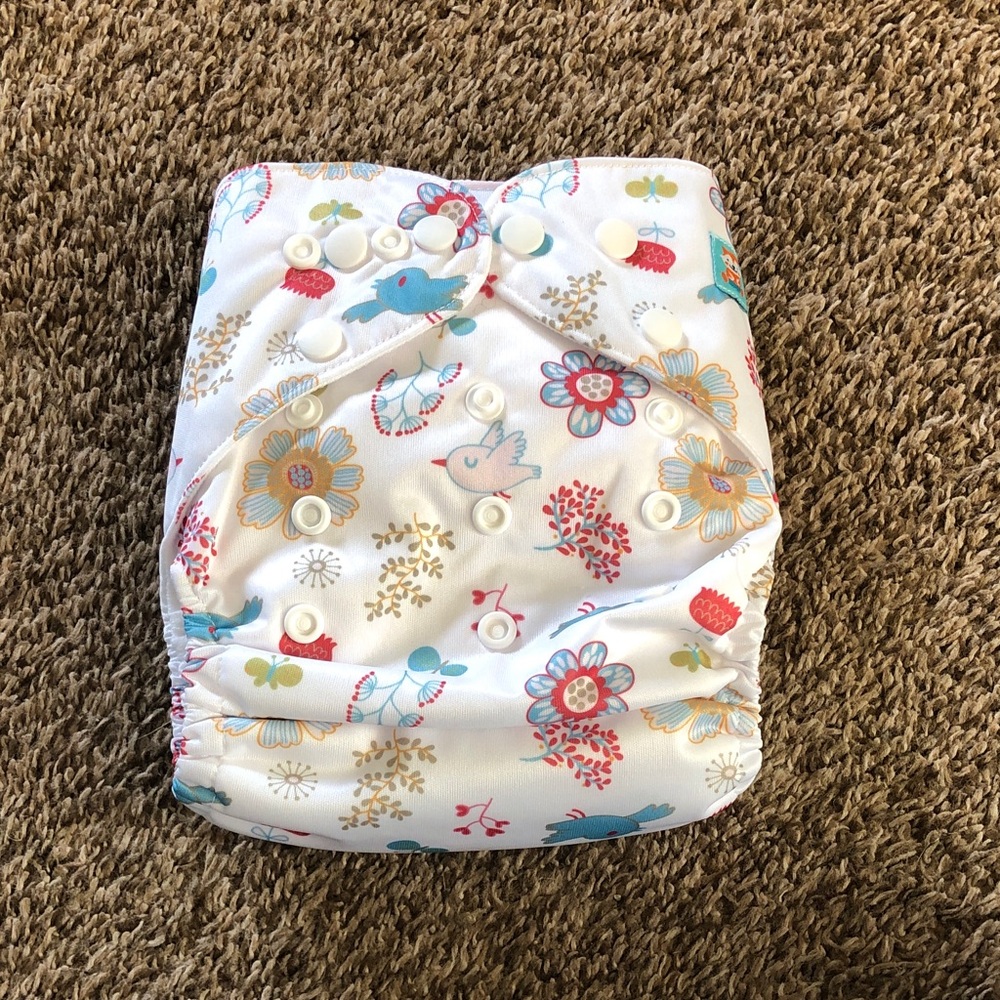 Adjustable Floral & Bird Print Reusable Cloth Diaper